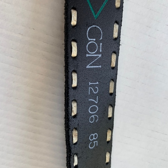 Black real suede leather belt witb white stich details on both edges 85 cm S-M - Picture 8 of 8